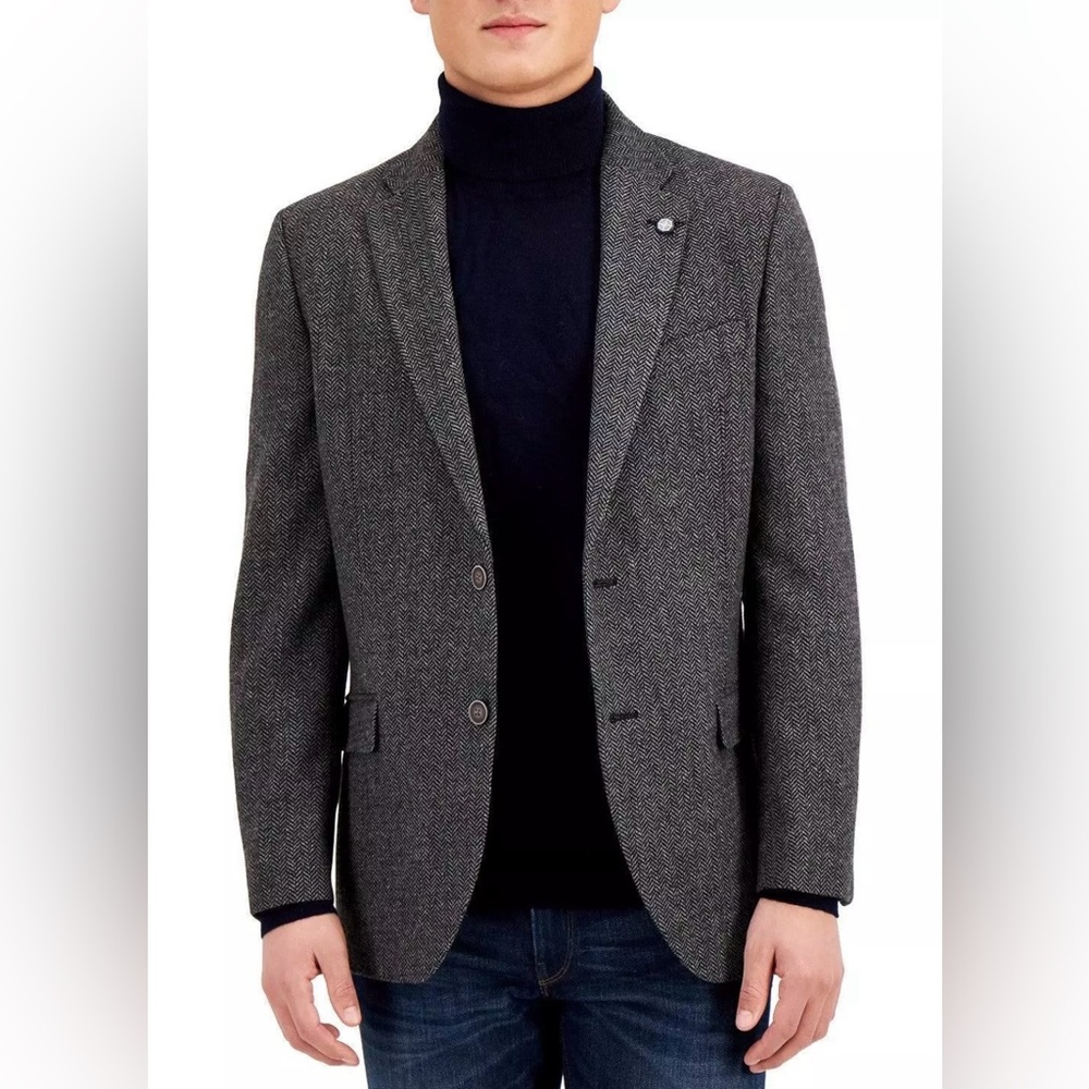 NAUTICA Men's Modern-Fit Solid Grey Herringbone Tweed Sport Coat 36 Regular SM